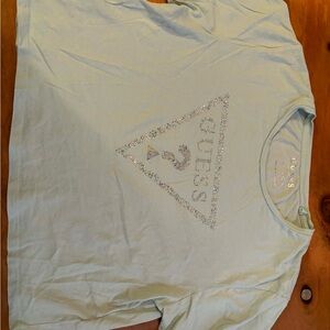Guess Mint Green Tee with Embellished Logo crop top